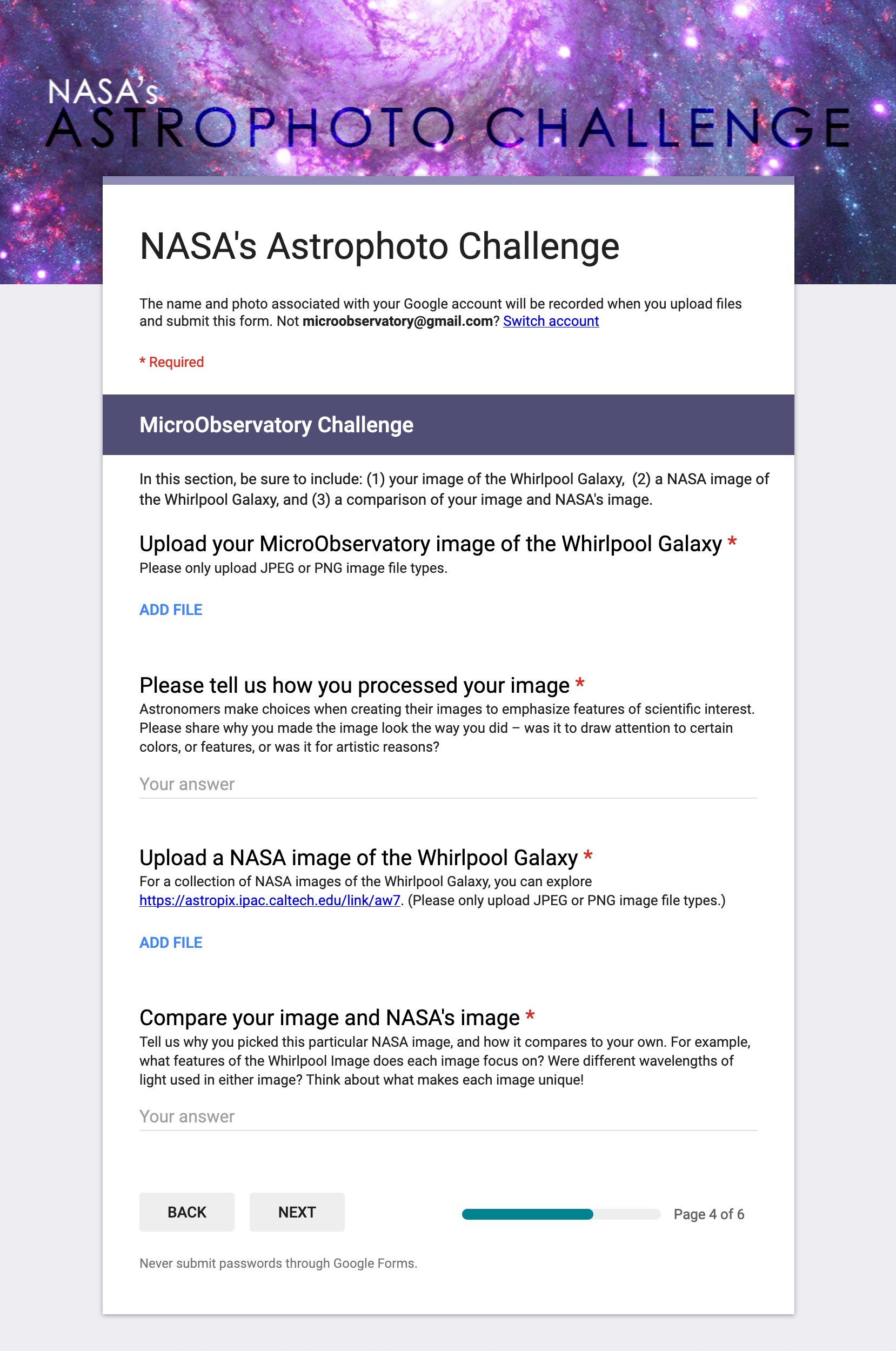 Submit your images to the MicroObservatory Challenge with this form