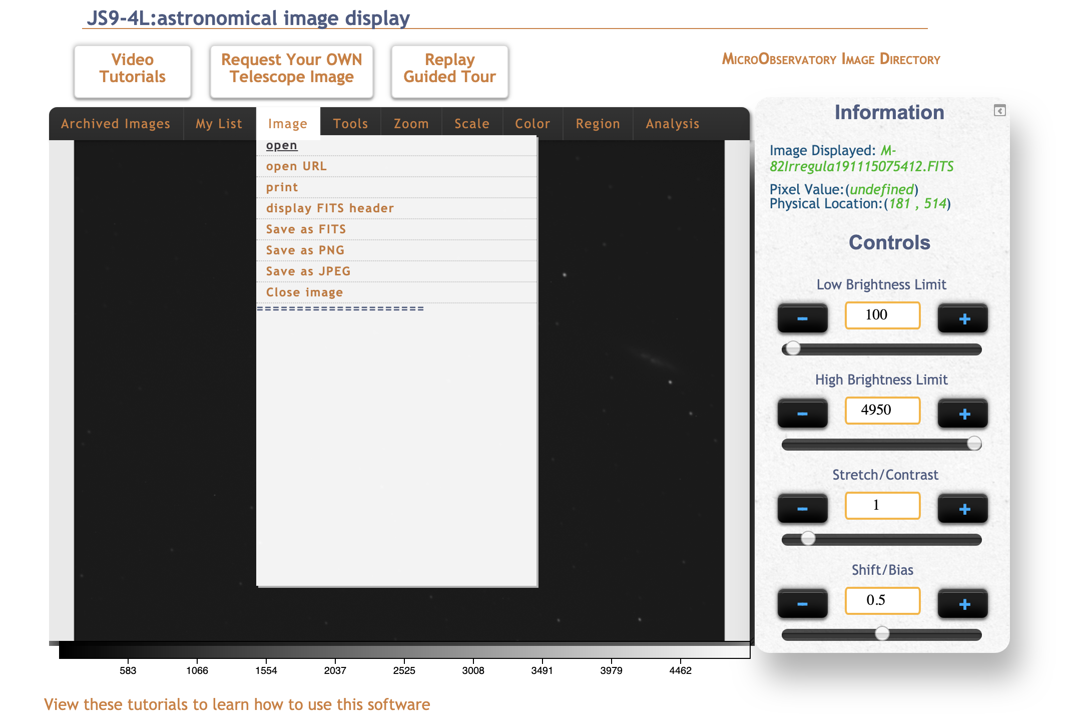 JS9-4L image processing tool - open your image